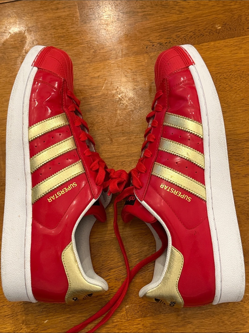 adidas men Red & Gold Superstar Sneakers size 10